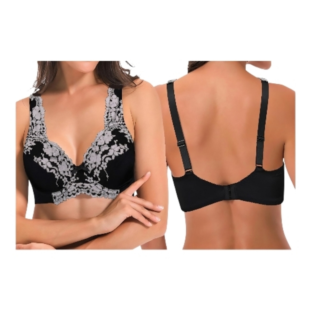 Curve Muse. Elegant Lace Minimizer Underwire Bra. Black and Tan. Size 38C. NWT. - Picture 2 of 14